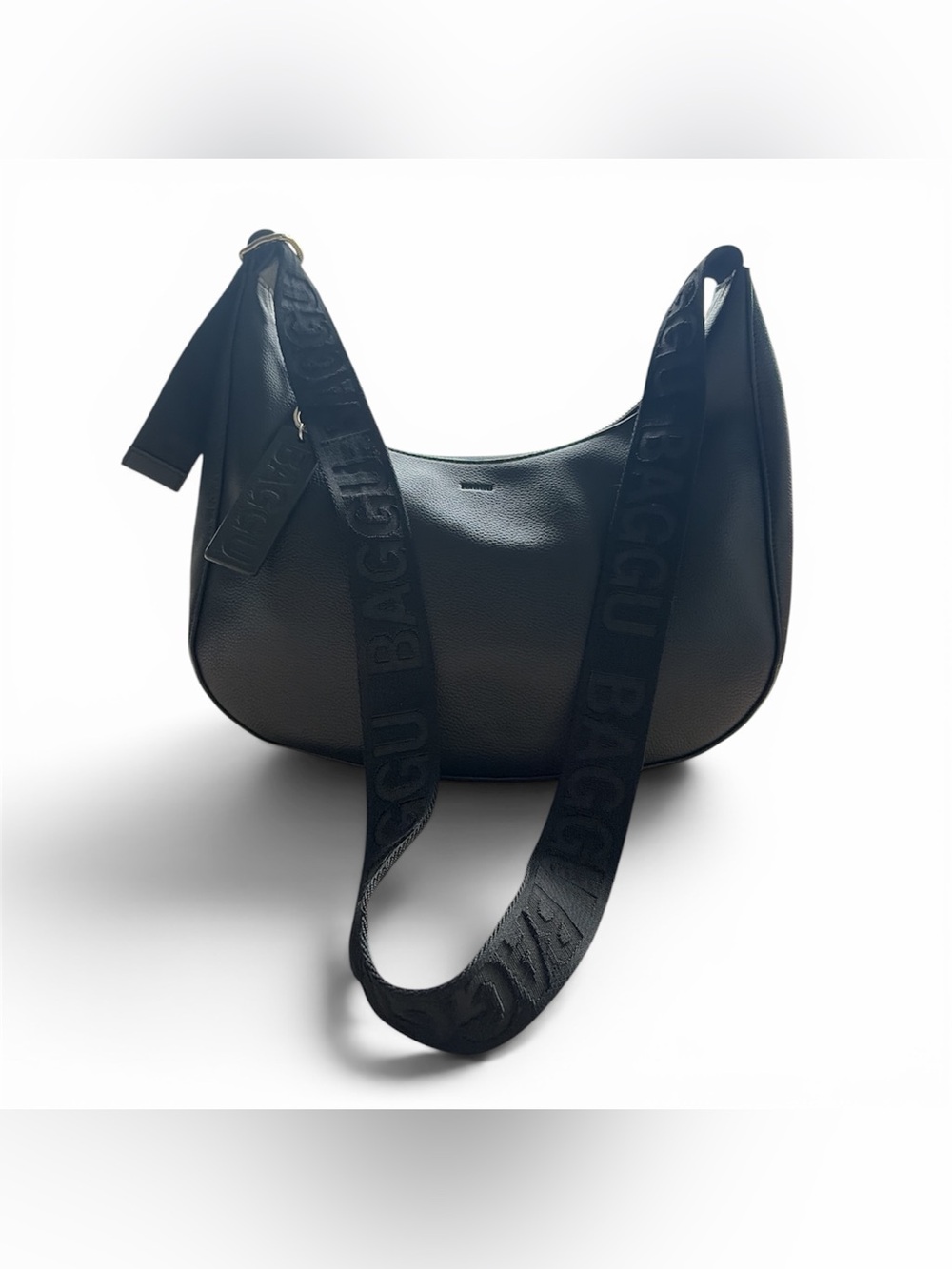 BAGGU Black Crescent Recycled Leather Shoulder Hobo